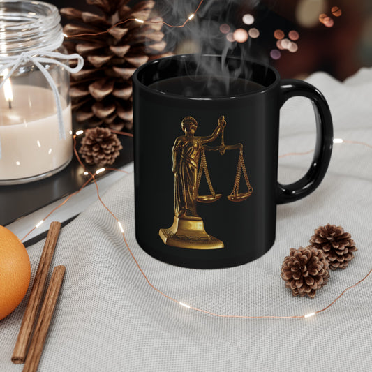 Classic Lady Justice Designer Black Mug 11oz